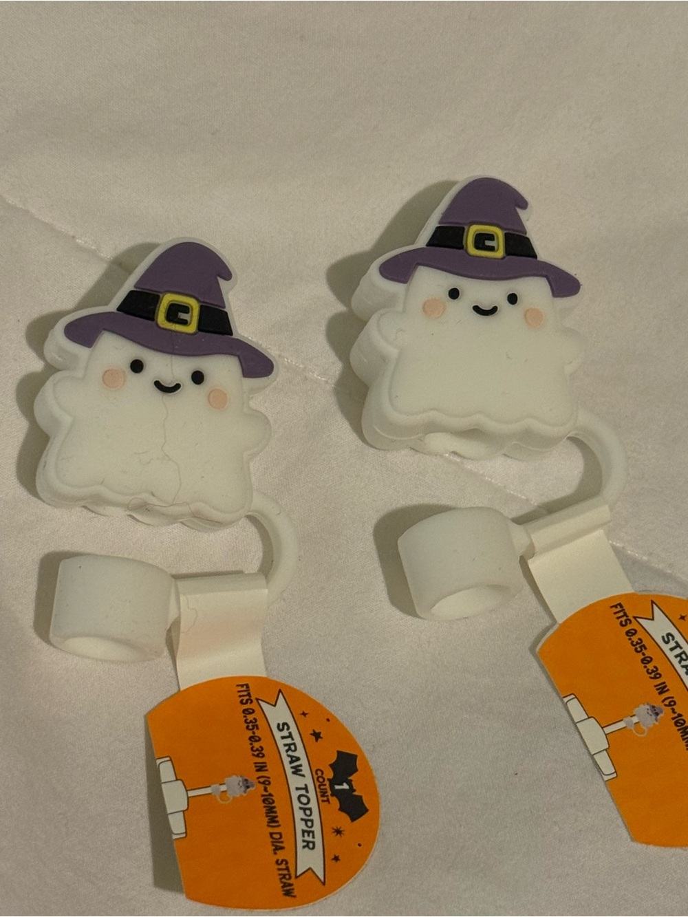 Target White Ghost Straw Toppers with Purple Witch Hats Silicone